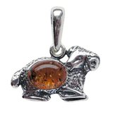 Pandantiv talisman argint cu piatra naturala de ambra (chihlimbar), semn zodiacal Berbec